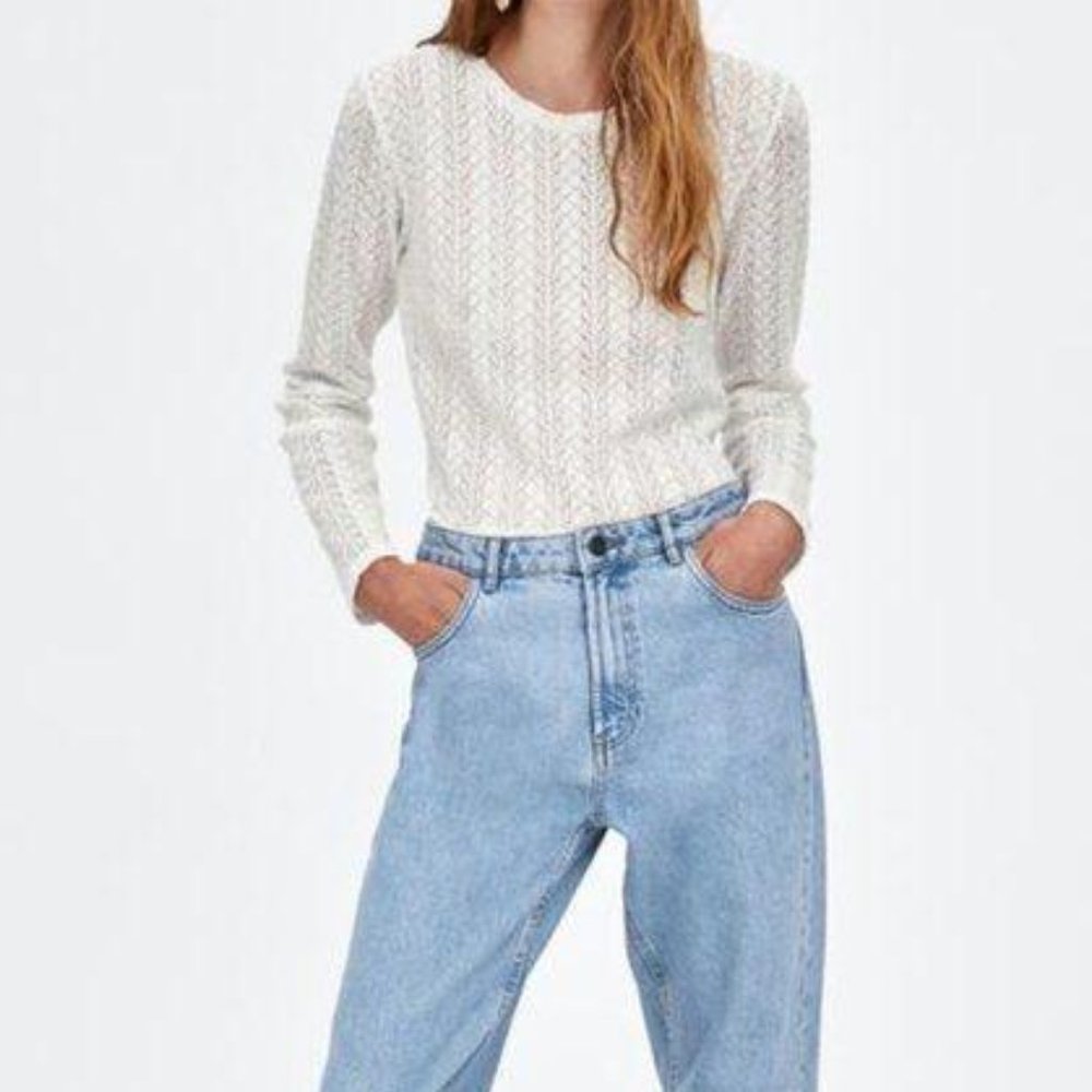 Zara Textured Lace-Like Long Sleeve Top Small